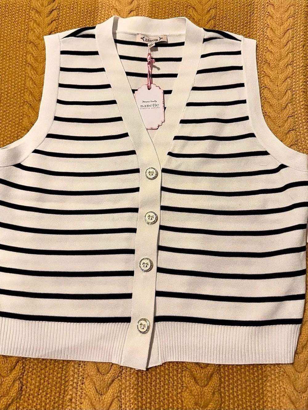 Nanette Lepore Striped Sweater Vest in White & Black Size Large NWT